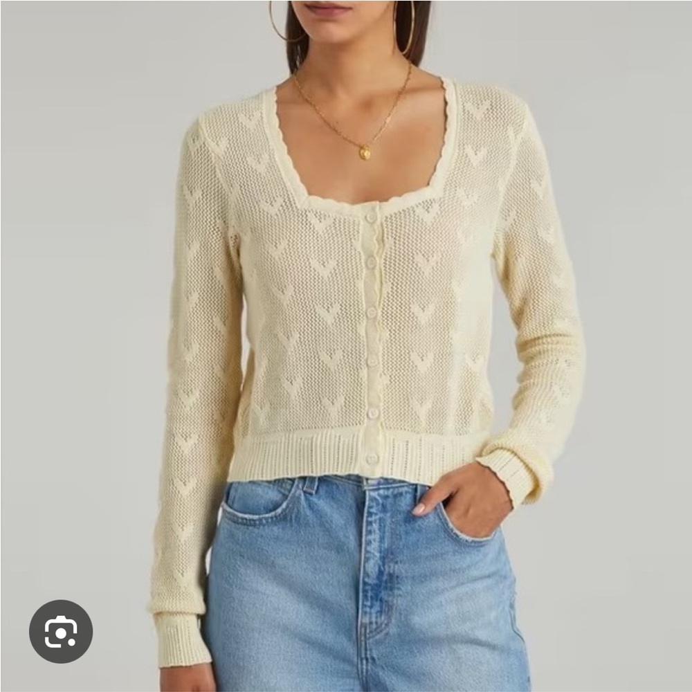 LoveShackFancy Venice Cropped Cardigan in Cream Size Large NWOT
